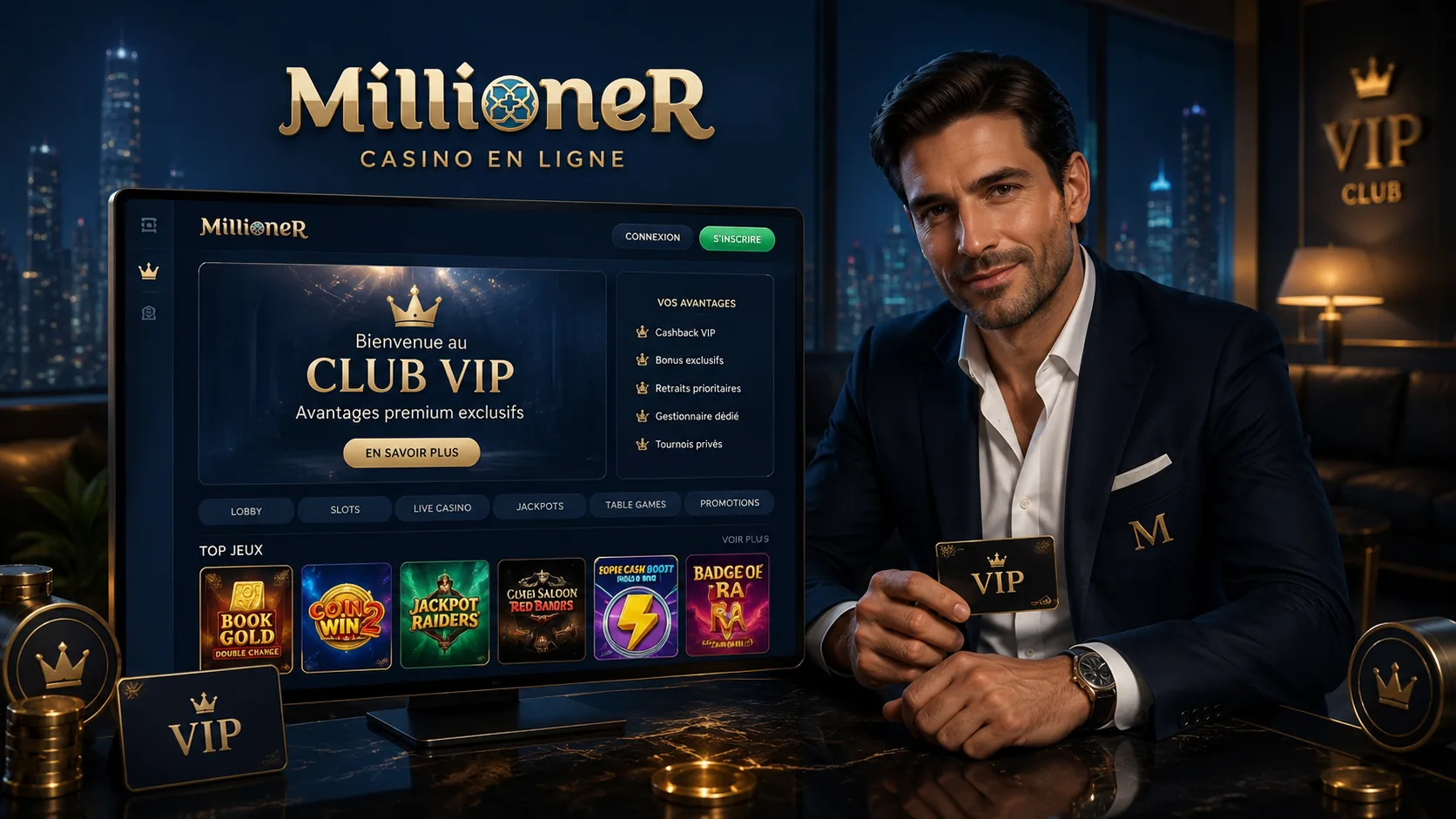 Club VIP Millioner Casino avec salon premium et avantages joueur